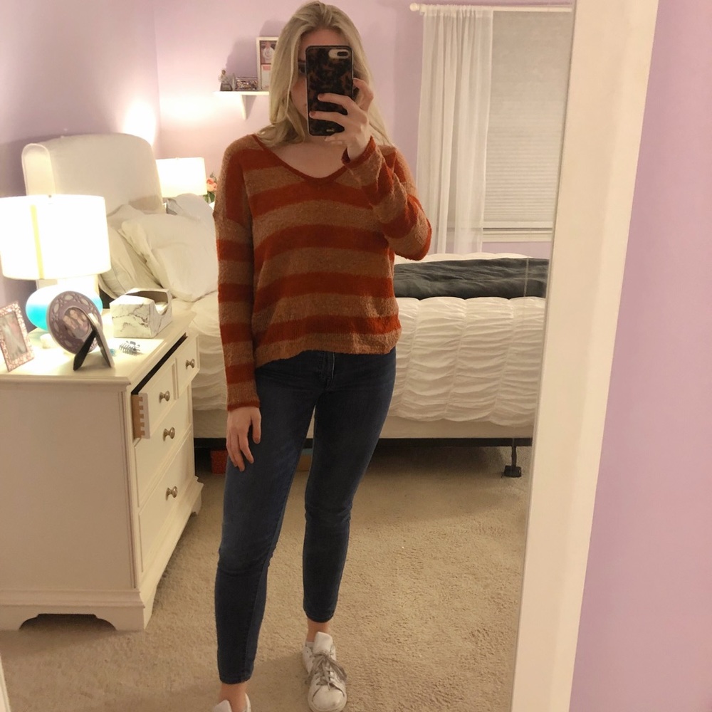 Orange and Brown Striped Light Sweater